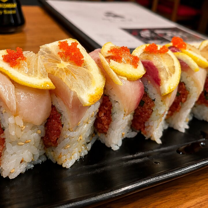 Albacore and lemon specialty roll with tobiko